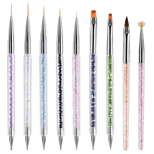 Nail Art Brushes, 9 Pcs Nail Brush Set with Liner Brush and Dotting Pens - color: 9PCS Nail Brush Set