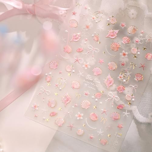 5D Embossed Under The Sea Stickers for Nail Art Jelly Fish Self-Adhesive Nail Art Decals for Women Nail Supplies Art Design Stickers (TL-486) - style: TL-486
