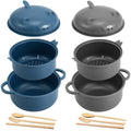 2 Sets 45oz Cute Pig Ramen Bowl Set Microwavable, Dark Blue, Gray - color: Dark Blue,Gray