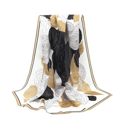 ANDANTINO 100% Mulberry Silk Scarf -Women 35" Square Hair Wraps-Gift Packed - color: Black&gold