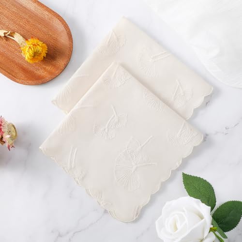Handkerchiefs for Women Soft Cotton,Dainty Embroidered Womens Handkerchiefs - color: Cream