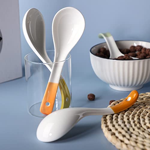 Ceramic Dessert Spoons Set Long Handle Cereal Spoon Korean Porcelain Spoons