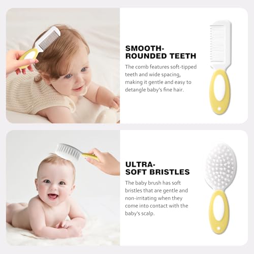 Baby Grooming Kit Newborn,Baby Health Care Kit,Baby Brush Soft Bristles 5 pcs Baby Nail Kit Nursery Care Kit Baby Hair Brush Hair Comb Nail Kit Safety Cutter Nail Clipper Set Yellow - color: 5pcs Yellow