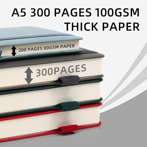 BOBO RABBIT Lined Journal Notebook for Work 100 GSM Thick Paper 300 Pages College Ruled A5 Notebook Hardcover Leather Journal for Writing School Office, 5.63"x8.43" - color: A-Black