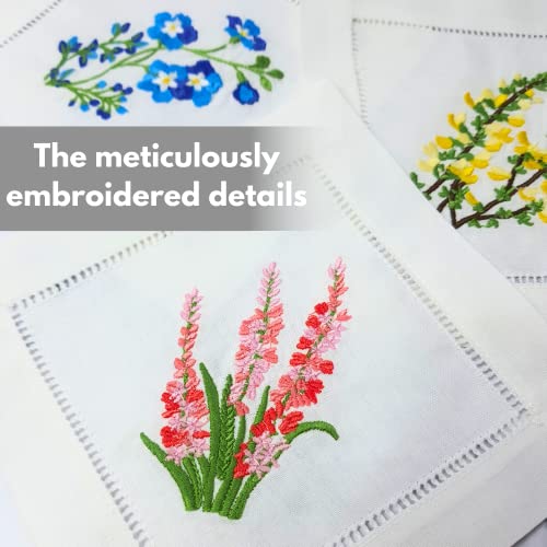 HCRAFT Embroidered Cocktail Napkins, Mixed Hyacinth Bulbs Coasters 6x6 in