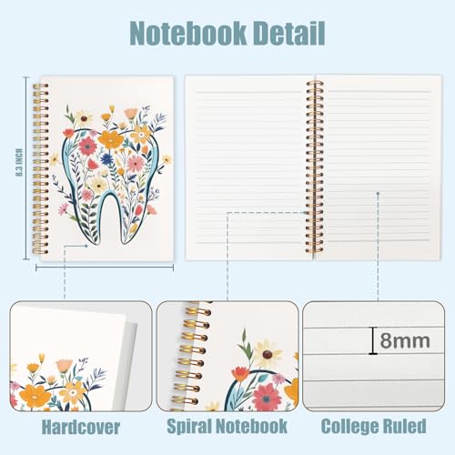 Dentist Gifts Notebook Journal, Dental Assistant Office Gifts for Women, Floral Tooth Dental Spiral Notebook Journal for Note Taking, Dentist Office Supplies, 5.5x8.3 Inch - color: flowers on teeth