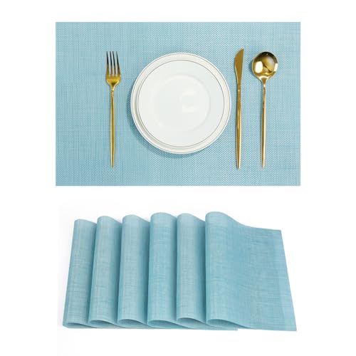 Placemats Set of 6，Non-Slip PVC Weave Table Mats Easy to Clean，Heat Resistant Place Mats for Kitchen Dining Table Decoration Indoor Outdoor，Blue - color: Blue