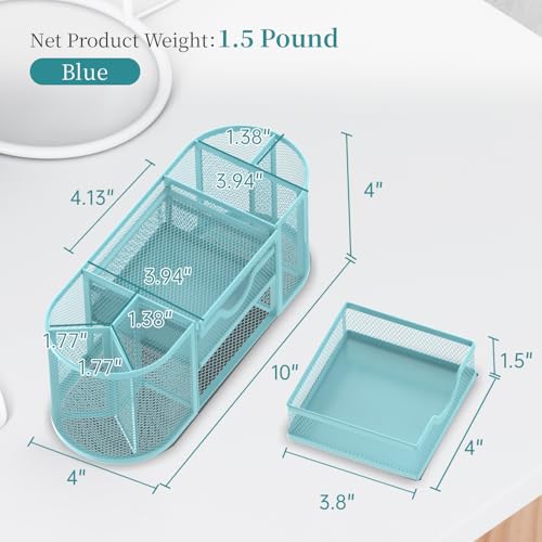 SUPEASY Mesh Desk Organizer, Pen Holder for Desk with 2 Drawers, Blue - color: Baby Blue