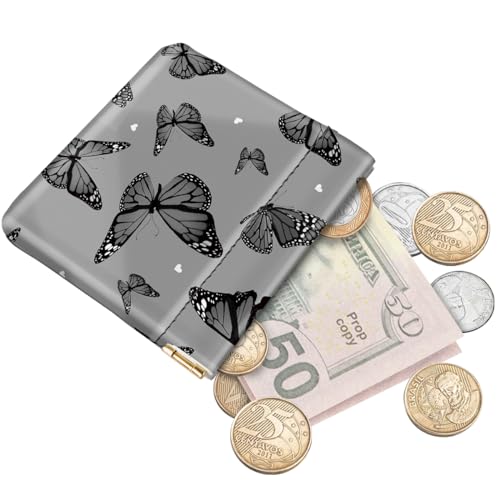 Squeeze Coin Purse Pouch Mini Coin Pocket Portable Change Wallet - color: Black Butterflies, size: Mini (3.54"x3.2")