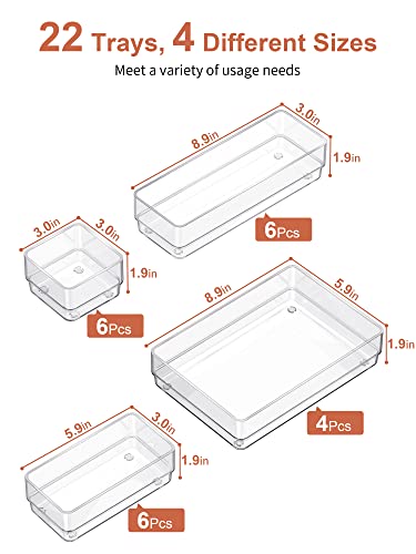 SMARTAKE 22 PCS Drawer Organizer, 4-Size Desk Bathroom Drawer Organizer - size: Large