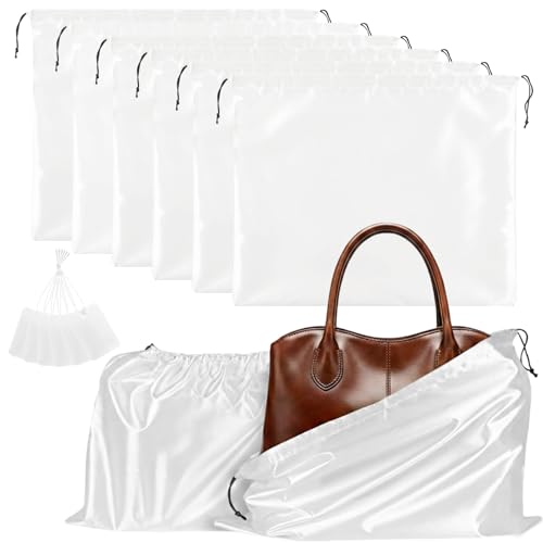 Q&J Fabric Co. 6 Pack Satin Dust Bags for Handbags & Purses - Drawstring Storage Bags for Shoes, Boots, Wallets, Travel Organizer Pouches, Soft Polyester Protector Covers (15.7"x19.7", White) - color: White, size: 15.7"x19.7"