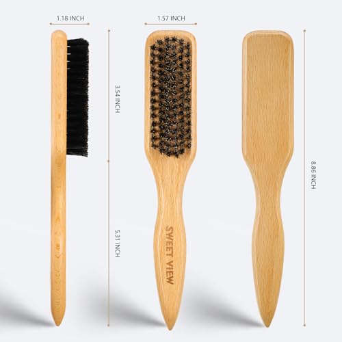 SWEET VIEW Boar Bristle Slick Back Hair Brush - color: Wood Color