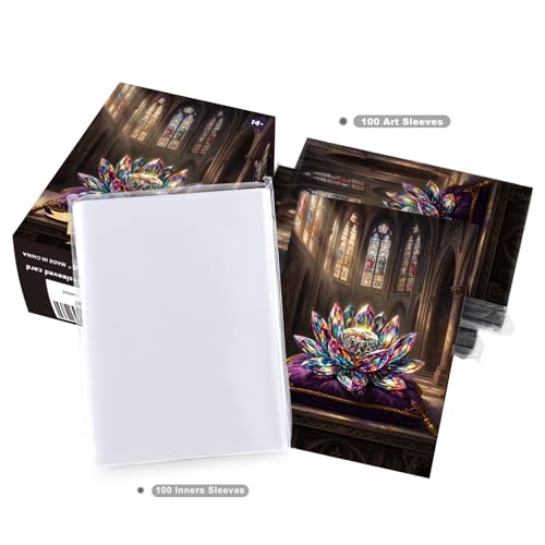 Katomula 100 MTG Card Sleeves with 100 Inner Sleeve, Textured Back Art Sleeves, Fit Standard Size Cards- Jeweled Lotus - color: Jeweled Lotus