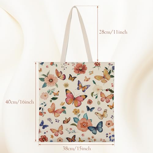 Louise Maelys Butterfly Floral Canvas Tote Bag For Women with Zipper Pocket - style: Butterfly Flower