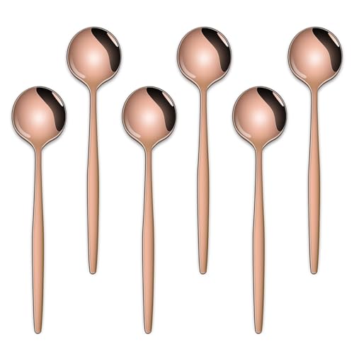 5.1Inch Stainless Steel Coffee & Tea Spoons Set,Rose Gold Teaspoon,Small Spoons For Dessert or Tea,Espresso Spoon For Cafe - color: Rose Gold