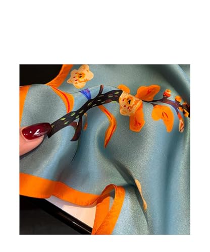 100% Pure Mulberry Silk Scarf 26" Women Square Scarf Head Scarf Neck scarf - color: Blue Yellow