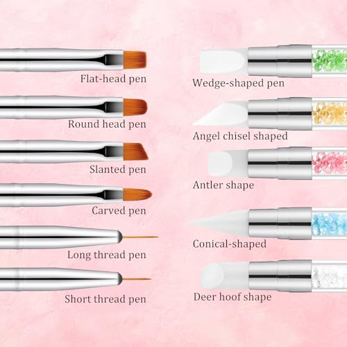 Nail Art Sculpture Pen,11Pcs Nail Art Brush Set, Pink - color: Pink