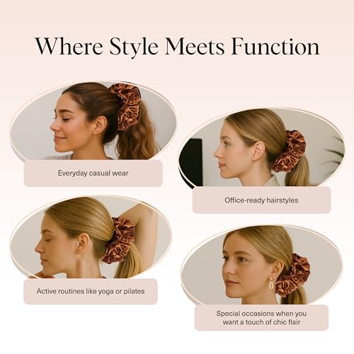Kitsch Ruffle Satin Scrunchies For Women - Gentle Hair Tie - Camel, 1pc - color: Camel