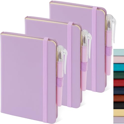 NIRMIRO Purple Small Notebook Journal with Pen Mini Leather Journal for Women Note Book College Ruled Small Note Pad Pocket Size for Work Note Taking Organization - color: 3 Purple, size: A6