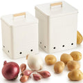 Beautiful Potato and Onion Storage Container Set - Food Safe Metal Bins - color: Cream