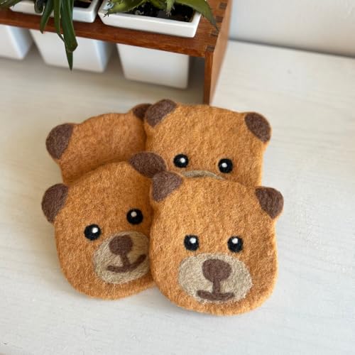 Humble Hilo Handmade Animal Felt Coaster Set of 4, Absorbent Coaster for Animal Lover (Bear) - color: Bear