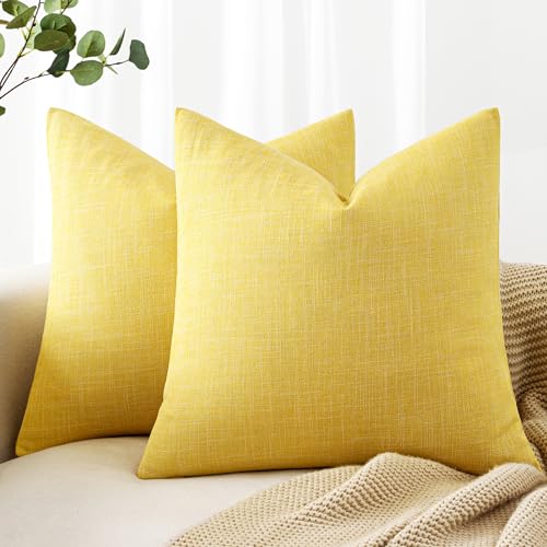 MIULEE Pack of 2 Decorative Linen Burlap Textured Pillow Covers Farmhouse Boho Accent Pillowcases Spring Home Decor for Couch Sofa Bedroom Living Room 16x16 Inch Yellow - color: Yellow, size: 16" x 16" (Pack of 2)