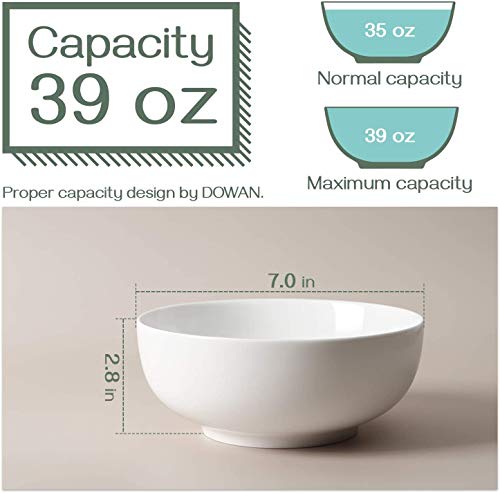 DOWAN Soup Bowls, Ramen Bowl for Noodle, 39 Ounce large Cereal Bowls for Kitchen, 7 Inches Centerpiece Bowls, Microwave and Dishwasher Safe, White - size: 7 inches