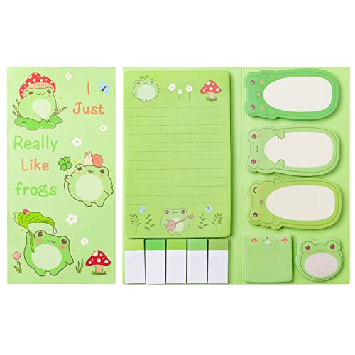 Xqumoi I Just Really Like Frogs Sticky Notes Set, 550 Sheets, Cute Cartoon Frogs Self-Stick Notes Pads Animal Divider Tabs Bundle Writing Memo Pads Back to School Office Supplies Small Gift - color: 1pack-frog