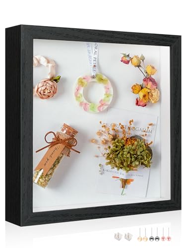 12x12 Shadow Box Picture Frame with Real Glass Panel and Linen Back - color: Black + Thickened Panel + Foam Packaging, size: 12x12