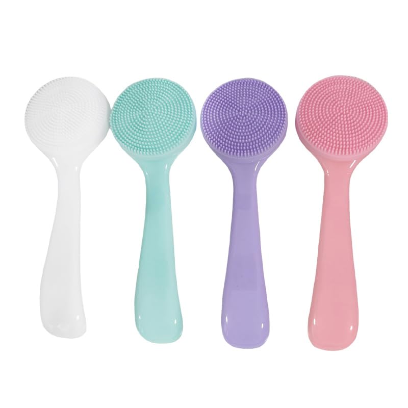 4 Pcs Silicone Facial Cleansing Brush, Manual Face Scrubber with Soft Bristles, Waterproof Exfoliating Brush for Daily Skincare Routine Blackheads Makeup Residues Removal