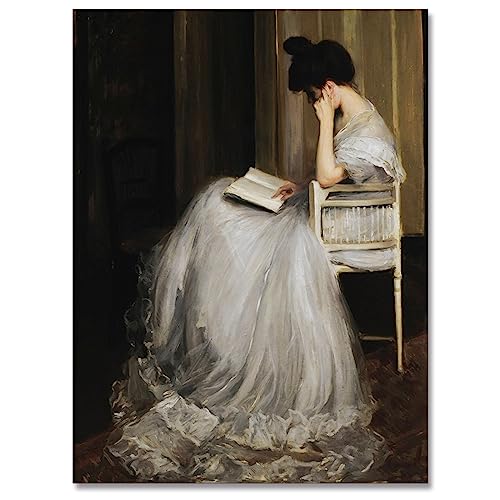 uoyien Vintage French Canvas Wall Art Famous Artwork Woman Reading Portrait Oil Painting Dark Academia Aesthetic Print 19th Century Antique Poster Retro Gallery Home Decor16x24in Unframed - color: Off-white, size: 16x24in Unframed