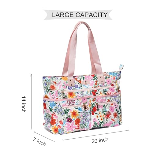 Weekender Bag Carry On Bag Overnight Tote Travel Duffle with 13 Pockets for Travel,Work，Gym,Beach,Teacher,Nurse - color: Pink flower