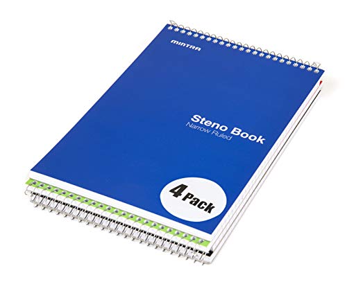 Mintra Office Steno Books Set - Top-Spiral Bound, Narrow Ruled, 70 White Sheets, Poly Primary Color Covered Notebooks for Office, Professional, School & Work, Note-taking, Writing Pads, 6"x9", 4 Pack - color: Primary Colors 4pk, size: Narrow Ruled