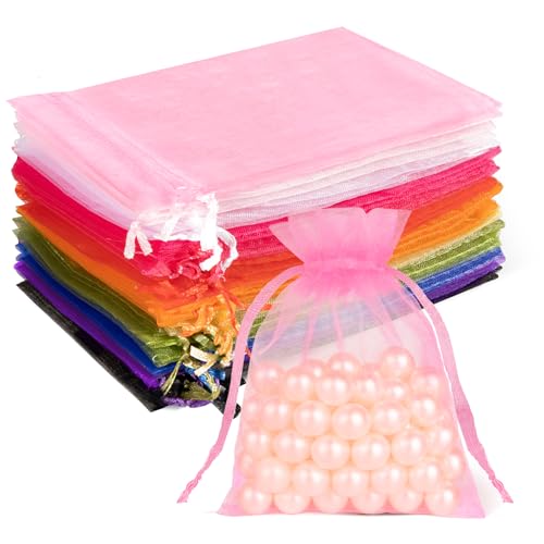 Crweety 50 Pcs Organza Bags 3x4, Multicolor Small Mesh Gift Bags Drawstring - color: Multicolor