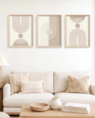 HesenDot Neutral Abstract Framed Wall Art, Modern Geometric Canvas Prints - color: Framed Neutral Geometric, size: 16"L x 12"W
