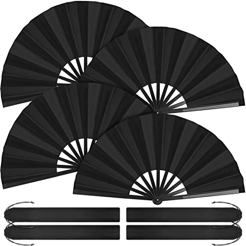 Aodaer 4 Pack Large Fans Chinese Kung Fu Tai Chi Fans Decorative Fans for Men and Women, Black - color: Black