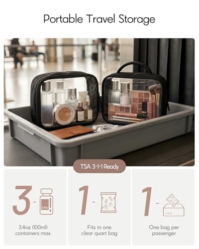 Moyad TSA Approved Toiletry Bag Clear Quart Size Travel Bags Makeup Bag - color: Puffer Black, size: 1 Pack