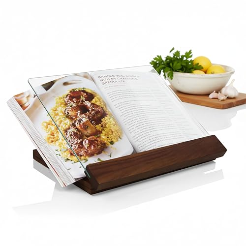 PICNIC TIME Fabio Viviani Prodigio Cookbook Stand with Tempered Glass, Recipe Stand, Kitchen Cookbook Holder, (Acacia Wood) - color: Fabio Viviani - Cookbook Stand