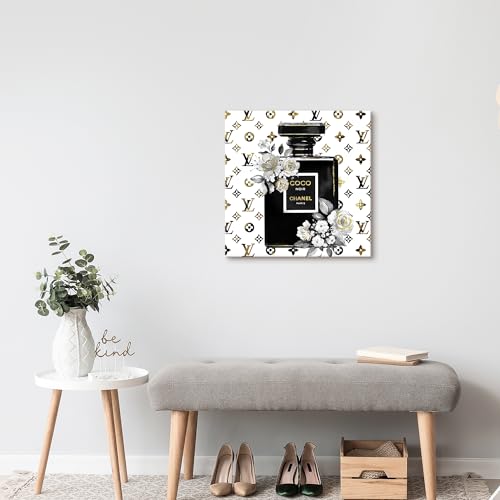 summer melody Black White Perfume Bottle Canvas Wall Art 24x24Inch - color: Black, size: 24L" x 24W"