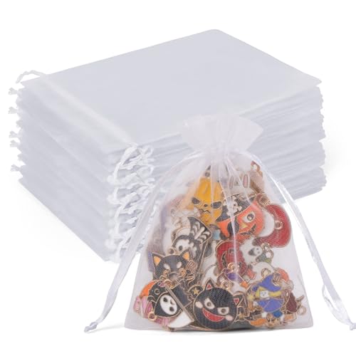 Crweety 50 Pcs Organza Bags 3x4, White Small Mesh Gift Bags Drawstring Bulk - color: White
