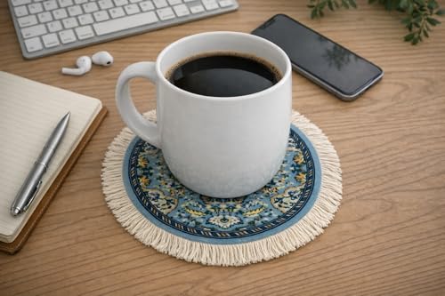 Turkish Rug Coasters Set of 4 – Round Carpet-Style Drink mats with Fringe, Non-Slip Backing, Decorative Home Accent | Dining Accessory - color: Set-3
