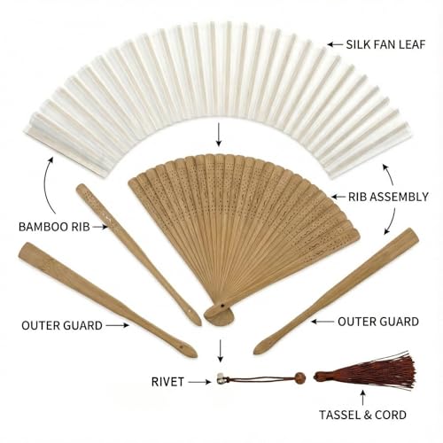 Hand Fan for Women Foldable - Folding Chinese Japanese Vintage Bamboo Silk Fan - Ideal for Hot Flashes, Church, EDM, Festivals, Dancing and Gifts (Bamboo-White) - color: Bamboo-white