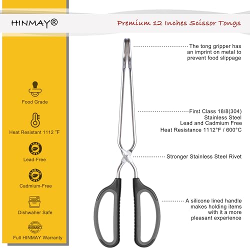 HINMAY Scissor Tongs with Comfort-Grip Handle 12-Inch Cooking Tongs - size: 12"