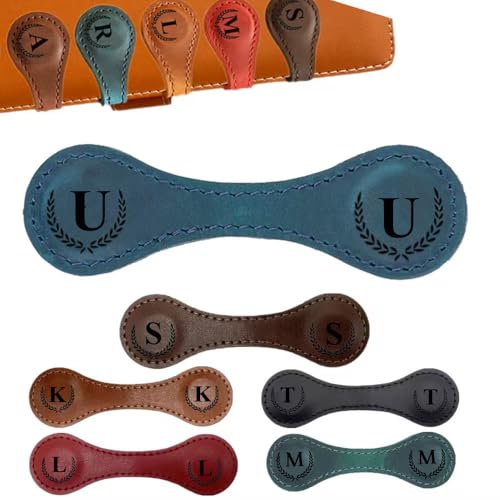 Personalized Magnetic Leather Bookmark, 26 Letters Bookmark Customized Initial Bookmarks Multi Functional Bookmark Cute Bookmark Meaningful Gift for Wonmen Teachers, Book Lovers (U, Blue) - color: Blue, size: U