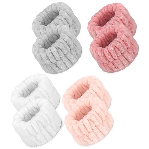 Crosize 8 Pcs Microfiber Wrist Bands for Washing Face, Women's Absorbent Face Washing Wristbands, Prevent Water from Spilling Down Your Arms - color: Grey, Pink, White, Rose
