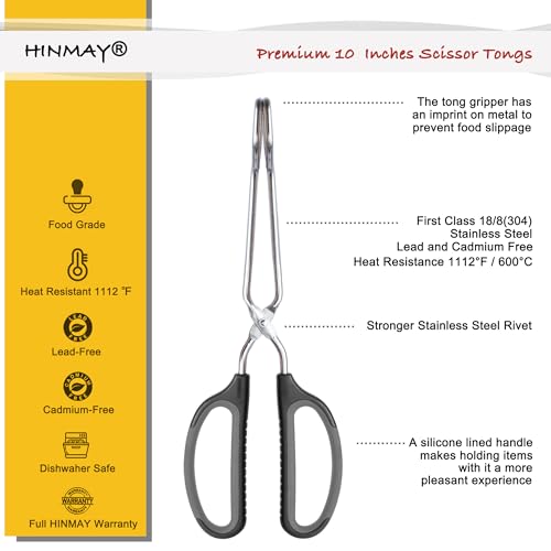 HINMAY Scissor Tongs 10-Inch Stainless Steel Scissor Style Tongs - size: 10"