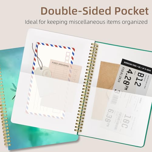 Cute Spiral Notebook Lined Journal B5 Note Book with Pocket, Green - color: Dragonfly