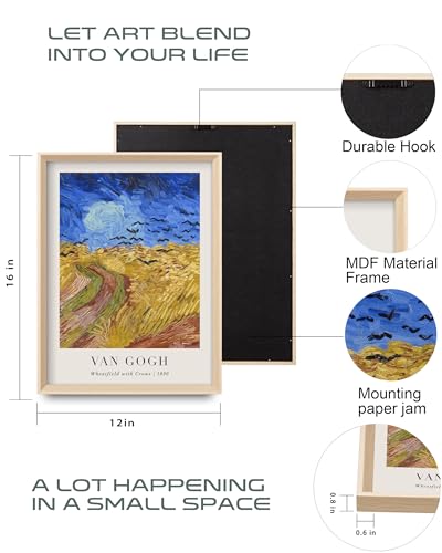 HesenDot Van Gogh Framed Wall Art,Vintage Canvas Prints Set of 3 - color: Framed Van Gogh Landscape, size: 16"L x 12"W