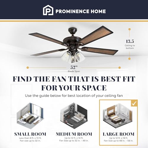 Prominence Home Glenmont, 52 Inch Farmhouse LED Ceiling Fan with Light, Pull Chain, Three Mounting Options, Dual Finish Blades, Reversible Motor - 40278-01 (Oil-Rubbed Bronze) - color: Bronze