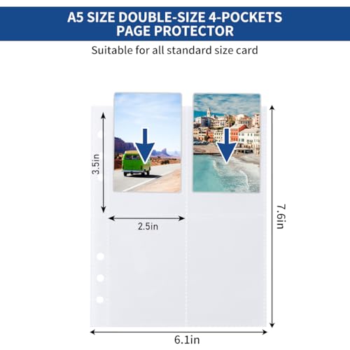 320 Pockets 6 Ring A5 Binder Inserts, JIQEZNL Premium 4 Pocket Card Binder Sleeves, 2.5x3.5 Inch Double Side for 6 Ring Binder, A5 Small Plastic Sleeves for Trading Card, Baseball Card, Photocard - size: 40 Sheets | Clear